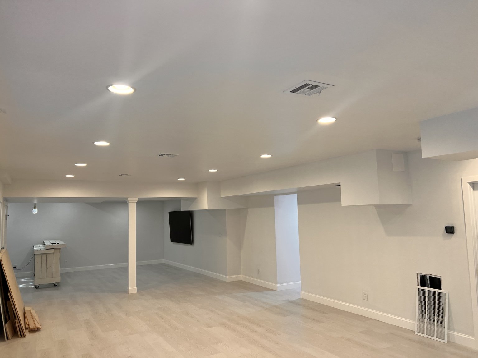 Finished walls and ceiling in a renovated living space